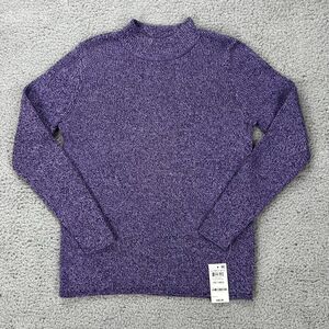 Karen Scott 2 x 2 Mock Neck Top Purple Bliss Size PET / MED PM Long Sleeve NEW